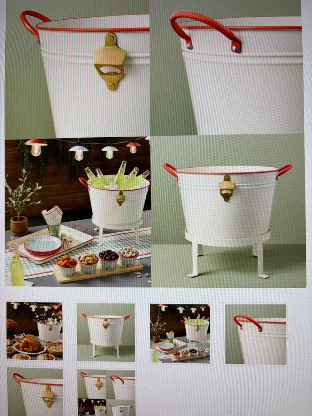 NWT Hearth & Hand off white Beverage Tub with orange Handles and Bottle Opener
